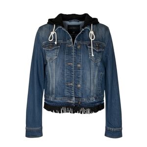 Maurices Hooded Jean Jacket Distressed Denim Punk Boho Fringe Grunge Core
